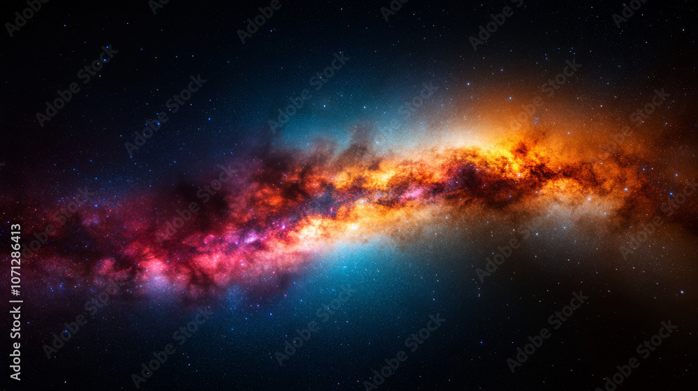 Naklejka premium A stunning astrophotography shot of the Milky Way taken from a remote location, with vibrant colors and cosmic details filling the sky.