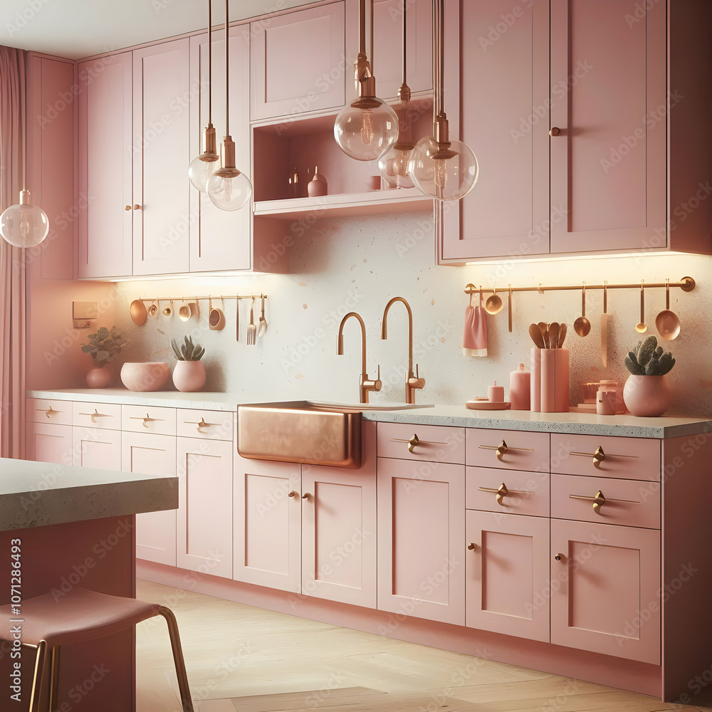 13 Dusty rose pastel cabinets with subtle bronze fixtures terrazzo countertop and soft lighting to e4 13 Dusty rose pastel cabinets with subtle bronze fixtures terrazzo countertop and soft lighting to e4