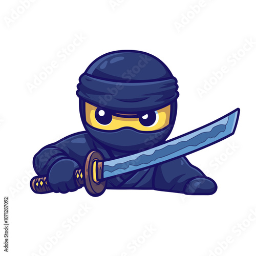 Cute Cartoon Ninja Character Wielding a Sword in Stealthy Action Pose | Animated Ninja Warrior Clipart | Epic Samurai Sword Illustration for Kids photo