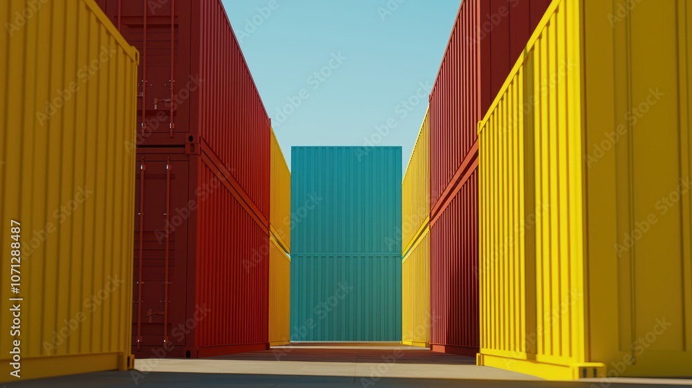 Colorful Containers Stacked in Logistics Hub Space Colorful Containers Stacked in Logistics Hub Space