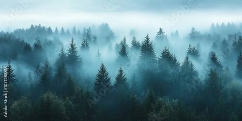 Aerial drone forest survey photograph, top down bird's eye view, woodland trees background, surveying landscape trees