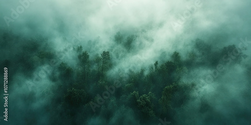 Aerial drone forest survey photograph, top down bird's eye view, woodland trees background, surveying landscape trees