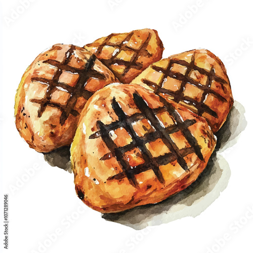 Grilled chicken watercolor clipart illustration