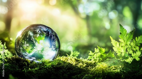 Glass Earth Globe on Mossy Ground in a Forest