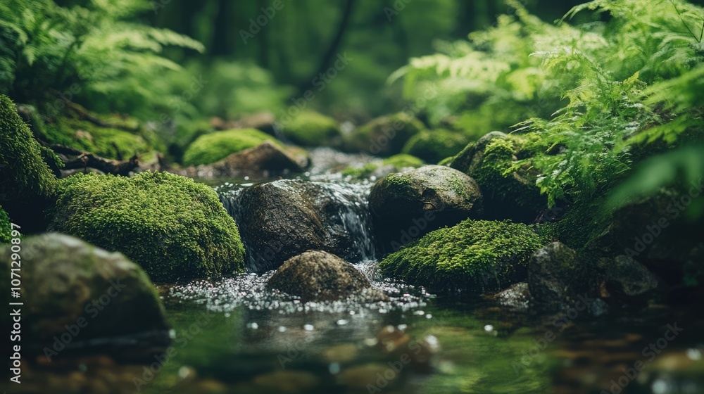 Serene Stream Flowing Through a Mossy Forest Serene Stream Flowing Through a Mossy Forest
