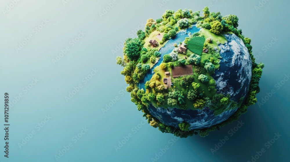 Green Planet with Houses and a River Green Planet with Houses and a River
