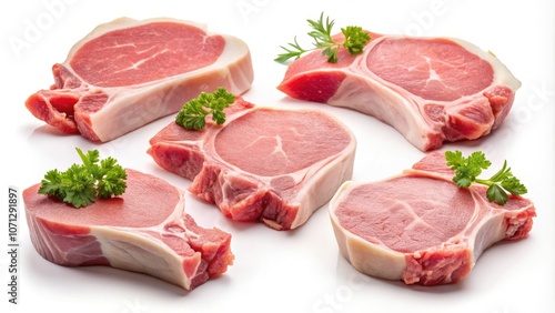 Raw Pork Chop PNG Collection - Isolated on Transparent Background for Seamless Design and Culinary Use, High-Quality, Vivid Colors, Ideal for Food Photography, Recipe Illustrations, and Graphics