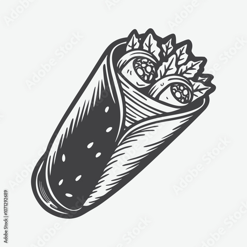 Hummus Wrap Silhouette Vector Illustration Isolated on White Background Perfect for Food Design Projects