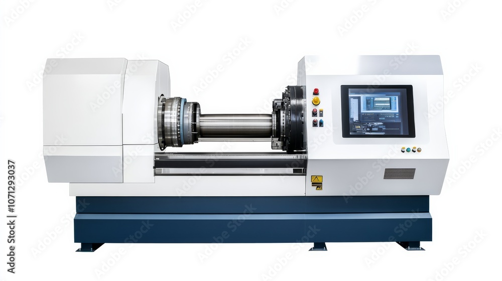 A mechanical processing machine positioned centrally on a clean white background. A mechanical processing machine positioned centrally on a clean white background.