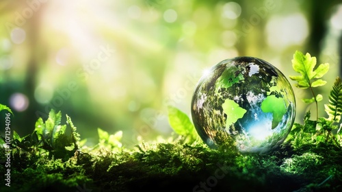 Earth Globe in a Lush Green Forest