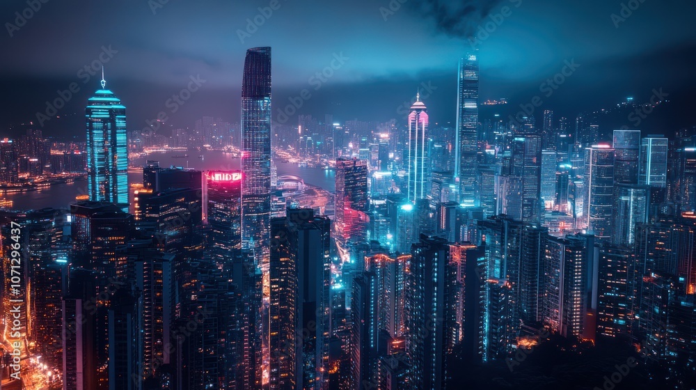 Fototapeta premium Night Cityscape of Hong Kong