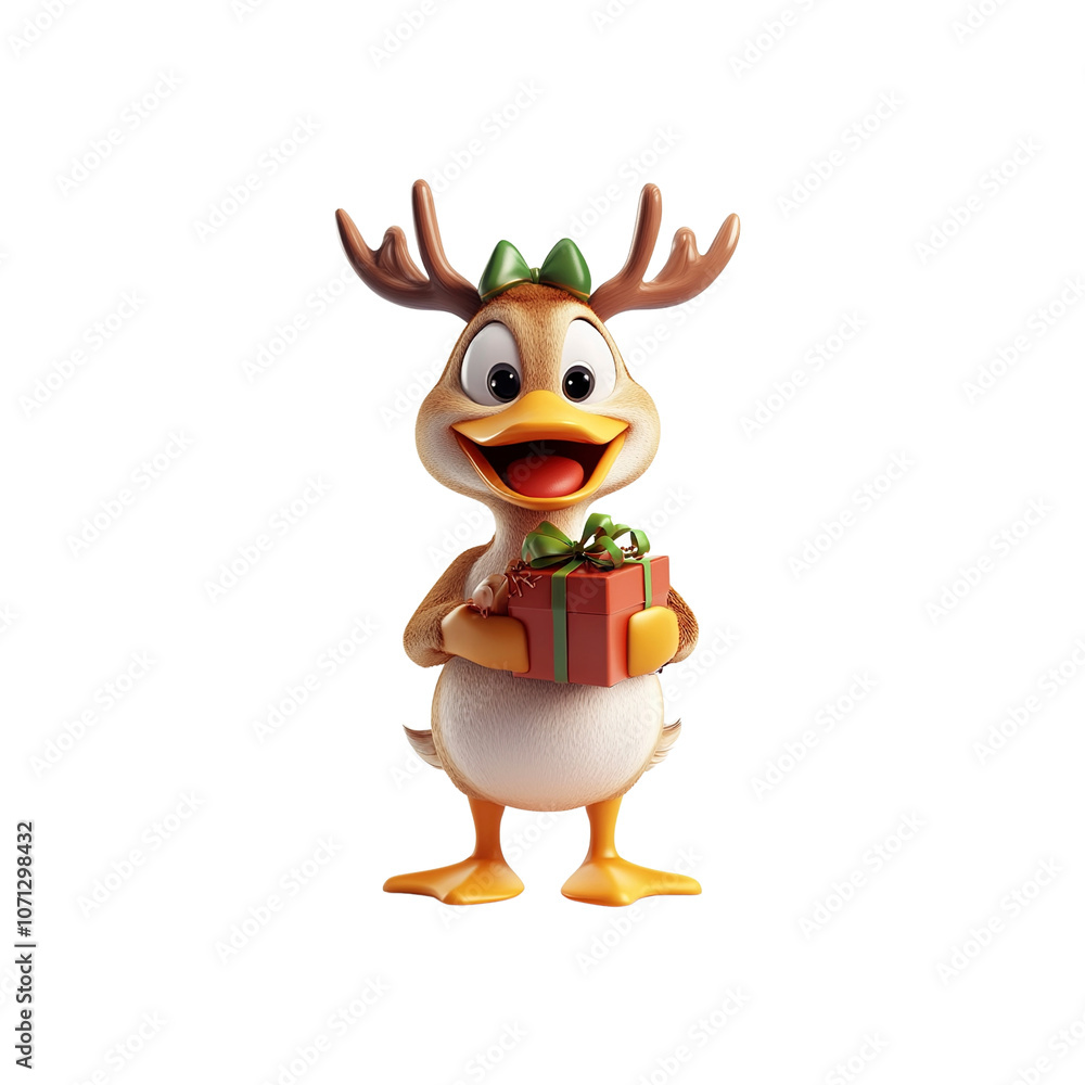 Cute Reindeer Duck Holding a Gift Cute Reindeer Duck Holding a Gift