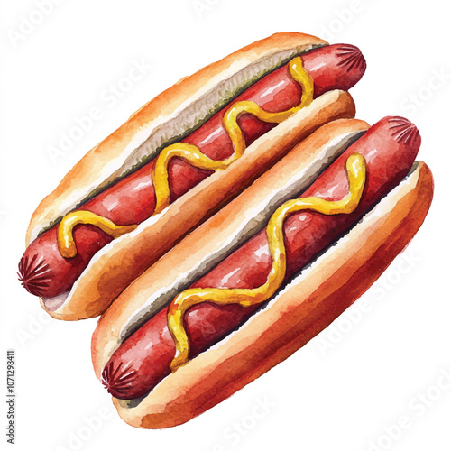 Hotdog watercolor clipart illustration