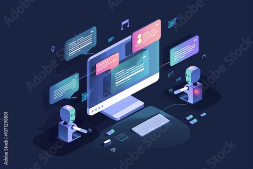 Illustration of AI chatbots actively engaging and communicating on a computer screen
