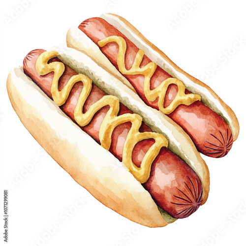 Hotdog watercolor clipart illustration