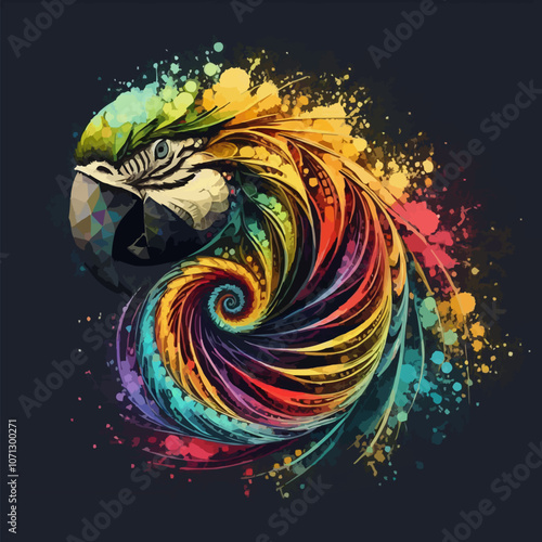 Parrot in bright colors. Abstract vector image of the parrot. T-shirt design.