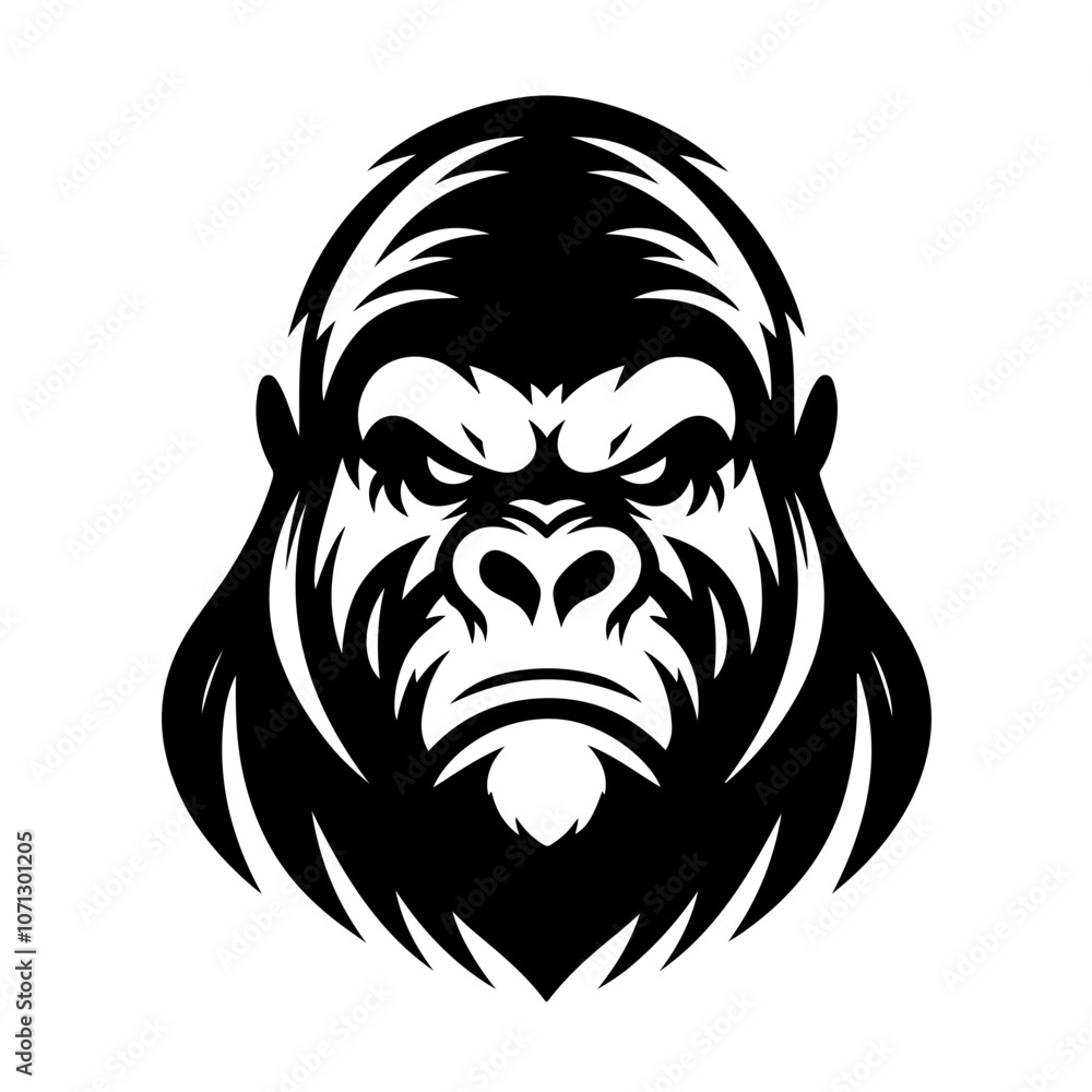 Obraz premium angry gorilla head silhouette stencil line art simple logo icon vector png, isolated on transparent background