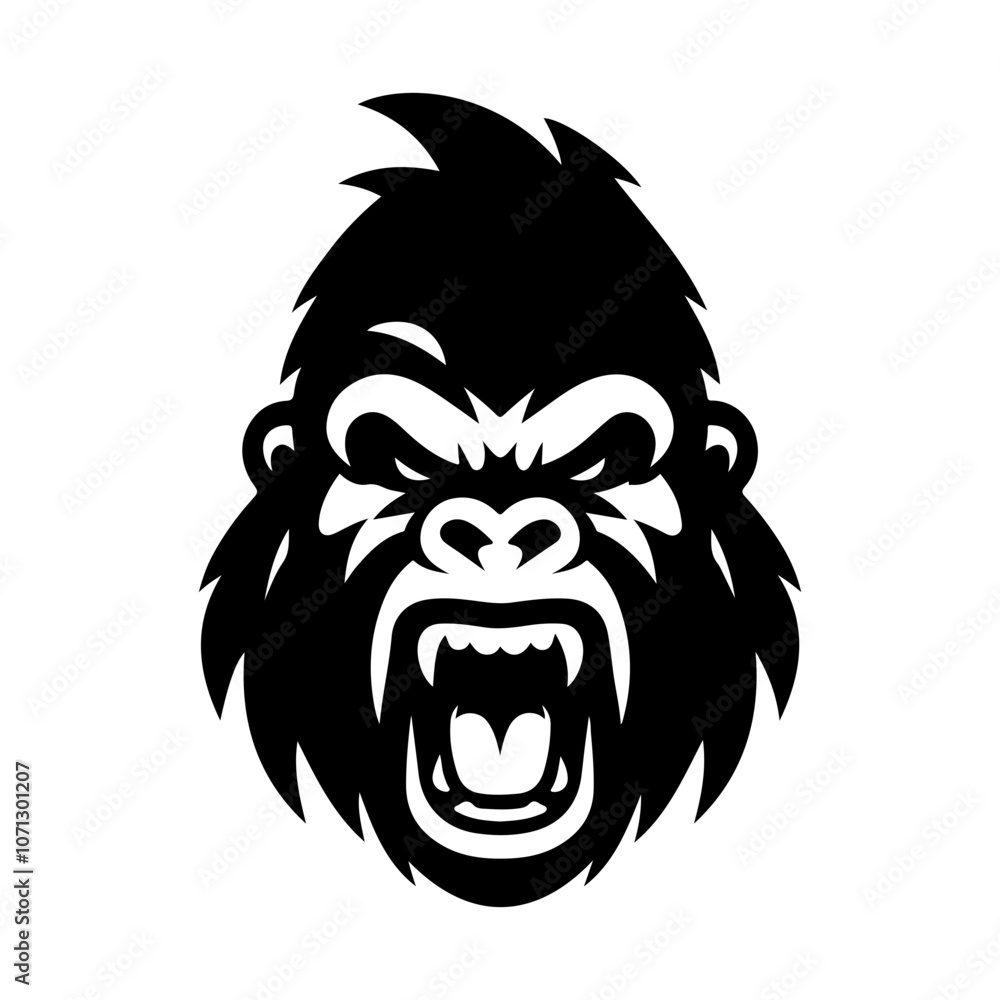Fototapeta premium angry gorilla head silhouette stencil line art simple logo icon vector png, isolated on transparent background