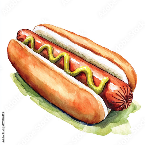 Hotdog watercolor clipart illustration