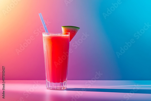Wallpaper Mural A vibrant watermelon juice served in a tall glass, garnished with a slice of fruit, against a smooth gradient background, perfect for summer vibes. Torontodigital.ca