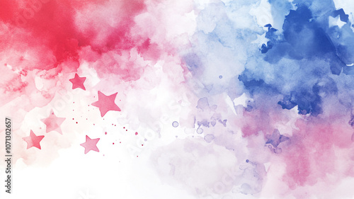 Colorful abstract background with red white and blue hues featuring stars for festive occasions