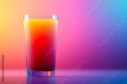 A vibrant glass of watermelon juice sits on a smooth gradient background. This refreshing drink captures the essence of summer with its colorful appearance and healthy allure.