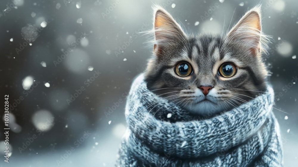 Cat wearing scarf at winter Cat wearing scarf at winter