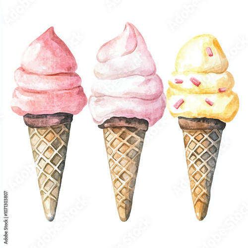 Ice cream watercolor clipart illustration