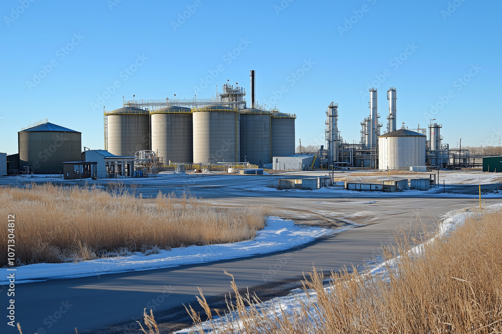 Obraz premium Large industrial storage tanks and silos in chemical processing facilities