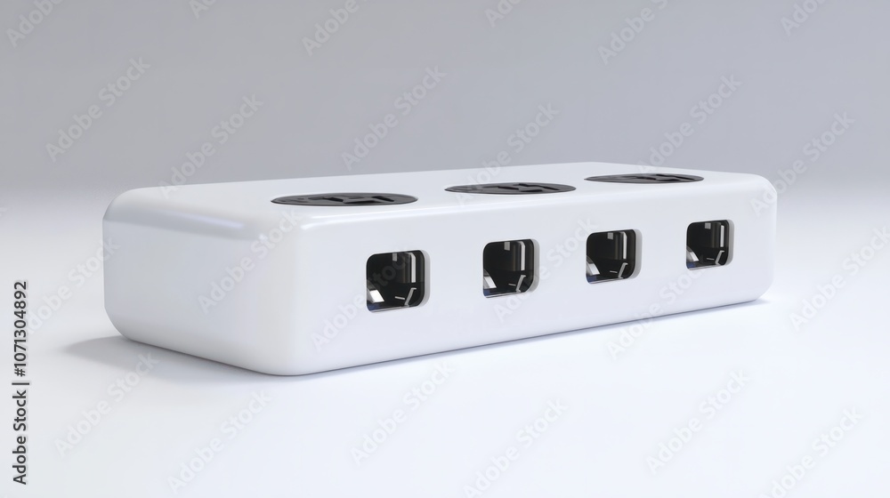 Electric plug adapter with multiple outlet options, isolated on a plain white background Electric plug adapter with multiple outlet options, isolated on a plain white background