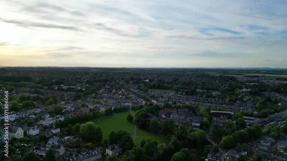 High Angle View of British Historical City of Winchester Central During Sunset. England United Kingdom, Aerial Footage Was Captured with Drone's Camera From Medium High Altitude on May 17th, 2024 High Angle View of British Historical City of Winchester Central During Sunset. England United Kingdom, Aerial Footage Was Captured with Drone's Camera From Medium High Altitude on May 17th, 2024