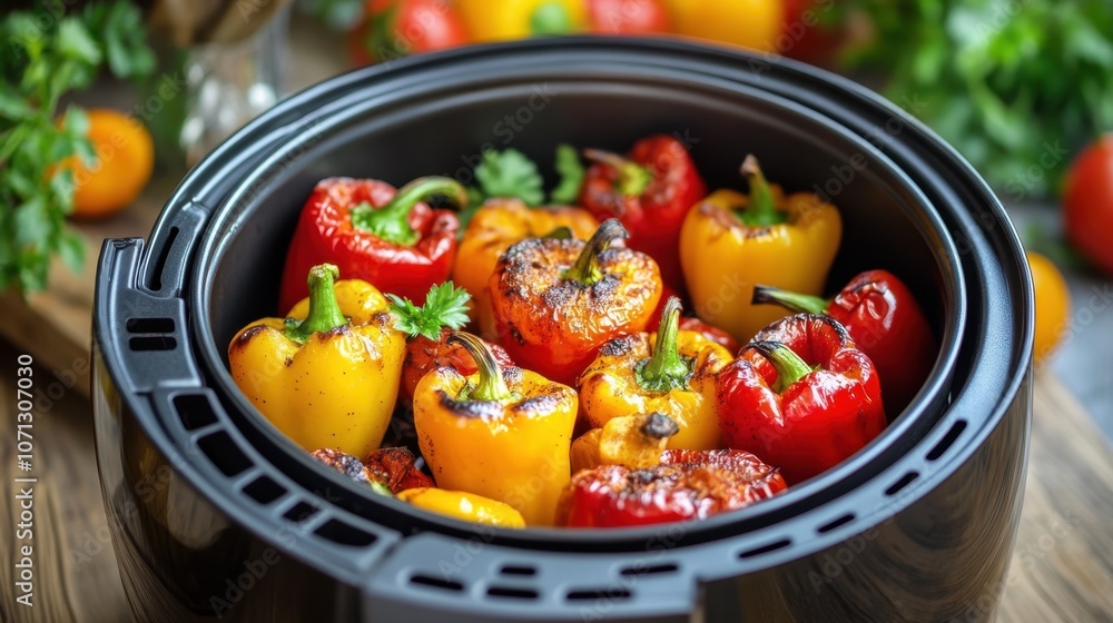 Colorful Bell Peppers in Air Fryer Setup Colorful Bell Peppers in Air Fryer Setup