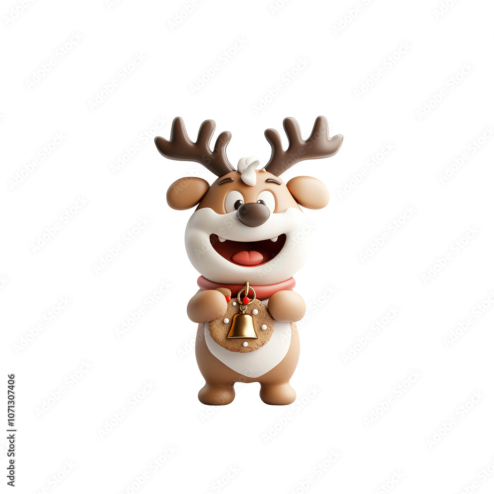 Cute Cartoon Reindeer Holding a Christmas Cookie