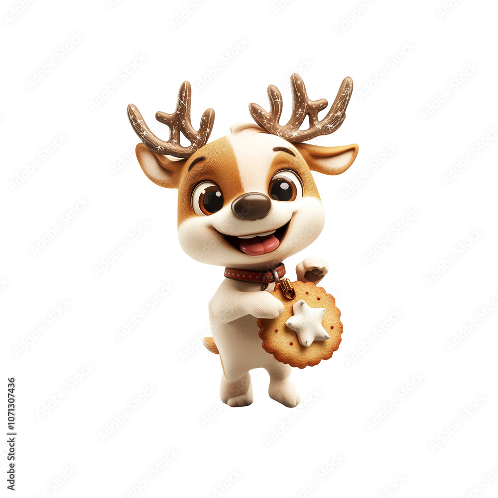 Cute Cartoon Reindeer Holding a Gingerbread Cookie Cute Cartoon Reindeer Holding a Gingerbread Cookie