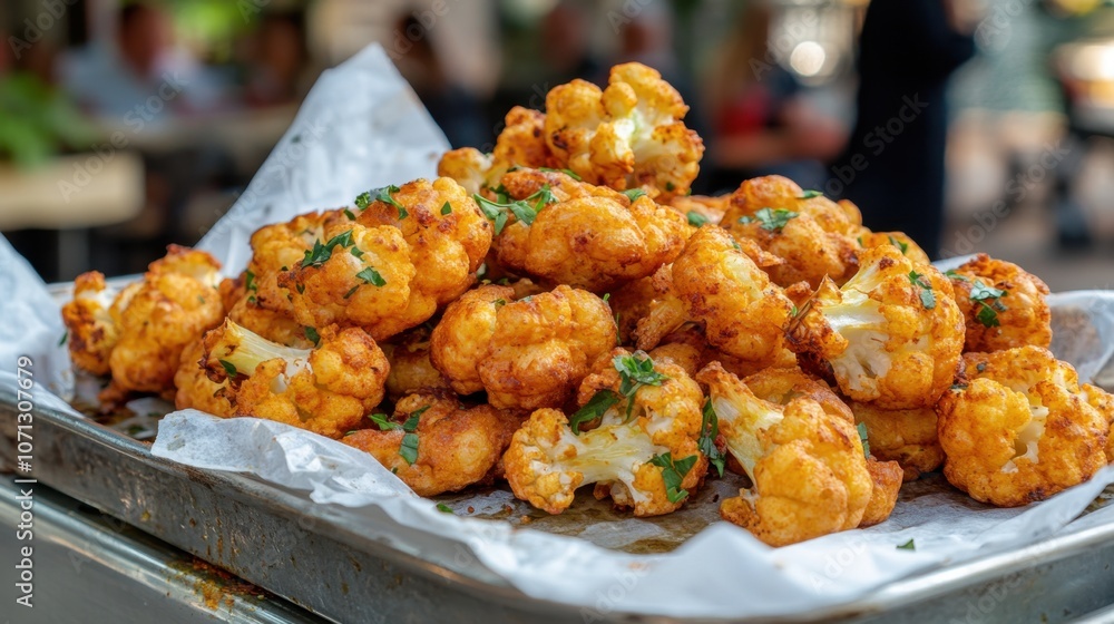 Crispy Battered Cauliflower Served on a Tray Crispy Battered Cauliflower Served on a Tray