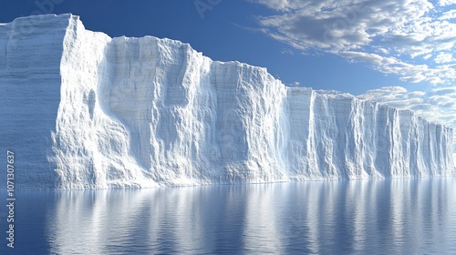 A vast, white glacier rises dramatically from the blue water, showcasing the immense power of nature.