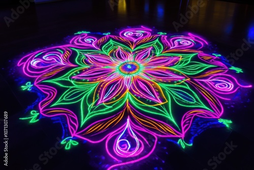 Vibrant Rangoli Design with Symmetrical Patterns photo