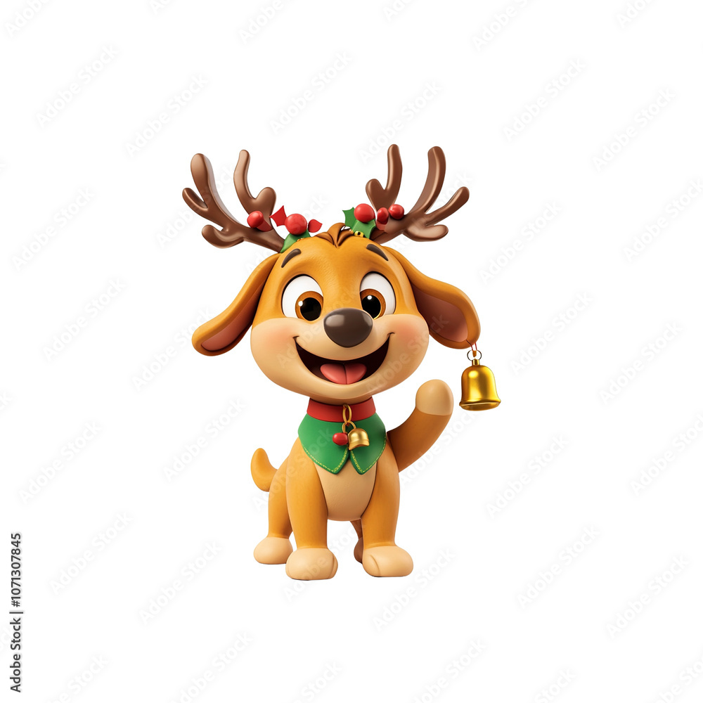 Fototapeta premium Cute Cartoon Dog Dressed as a Reindeer for Christmas
