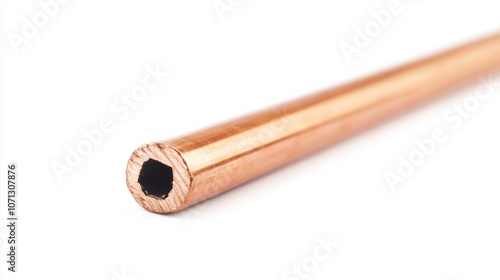 Grounding rod with copper coating, isolated on a clean white background, representing electrical safety photo