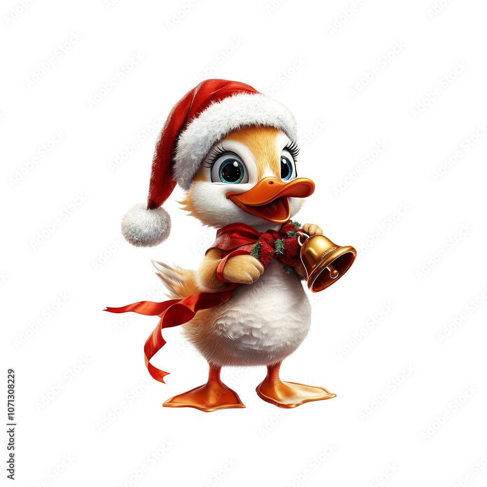 Adorable Christmas Duckling Holding a Bell Adorable Christmas Duckling Holding a Bell