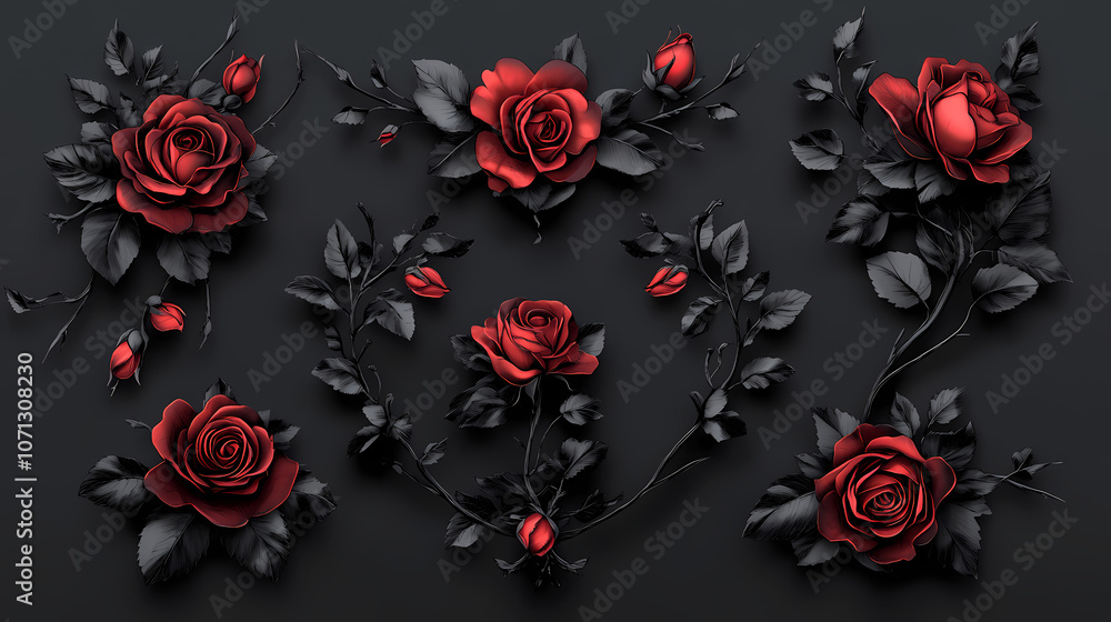 Elegant roses floral elements. Gothic. Illustration Elegant roses floral elements. Gothic. Illustration
