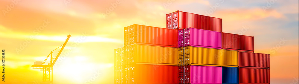 Fototapeta premium Colorful Shipping Containers at Sunset
