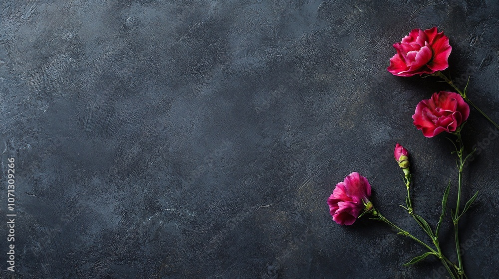 Carnation on a dark background. background with empty space for inscription texts and titles of desktop postcards Carnation on a dark background. background with empty space for inscription texts and titles of desktop postcards
