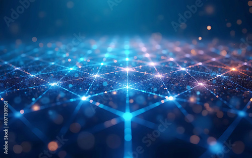 An abstract background of a quantum energy grid with interconnected hexagonal patterns and a glowing effect, symbolizing futuristic power systems.