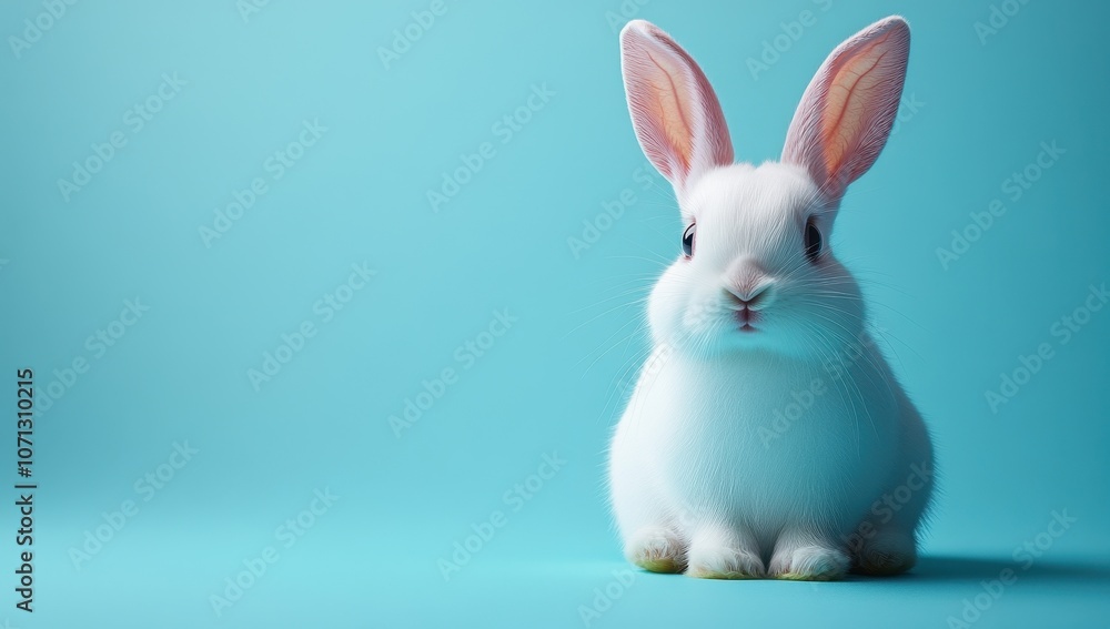 Minimalist Happy White Rabbit on Blue Background with Negative Space
Minimalist Happy White Rabbit on Blue Background with Negative Space