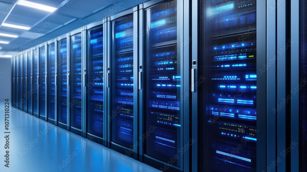 Servers in data center, powering the digital world with efficient and reliable technology seamless connectivity Servers in data center, powering the digital world with efficient and reliable technology seamless connectivity