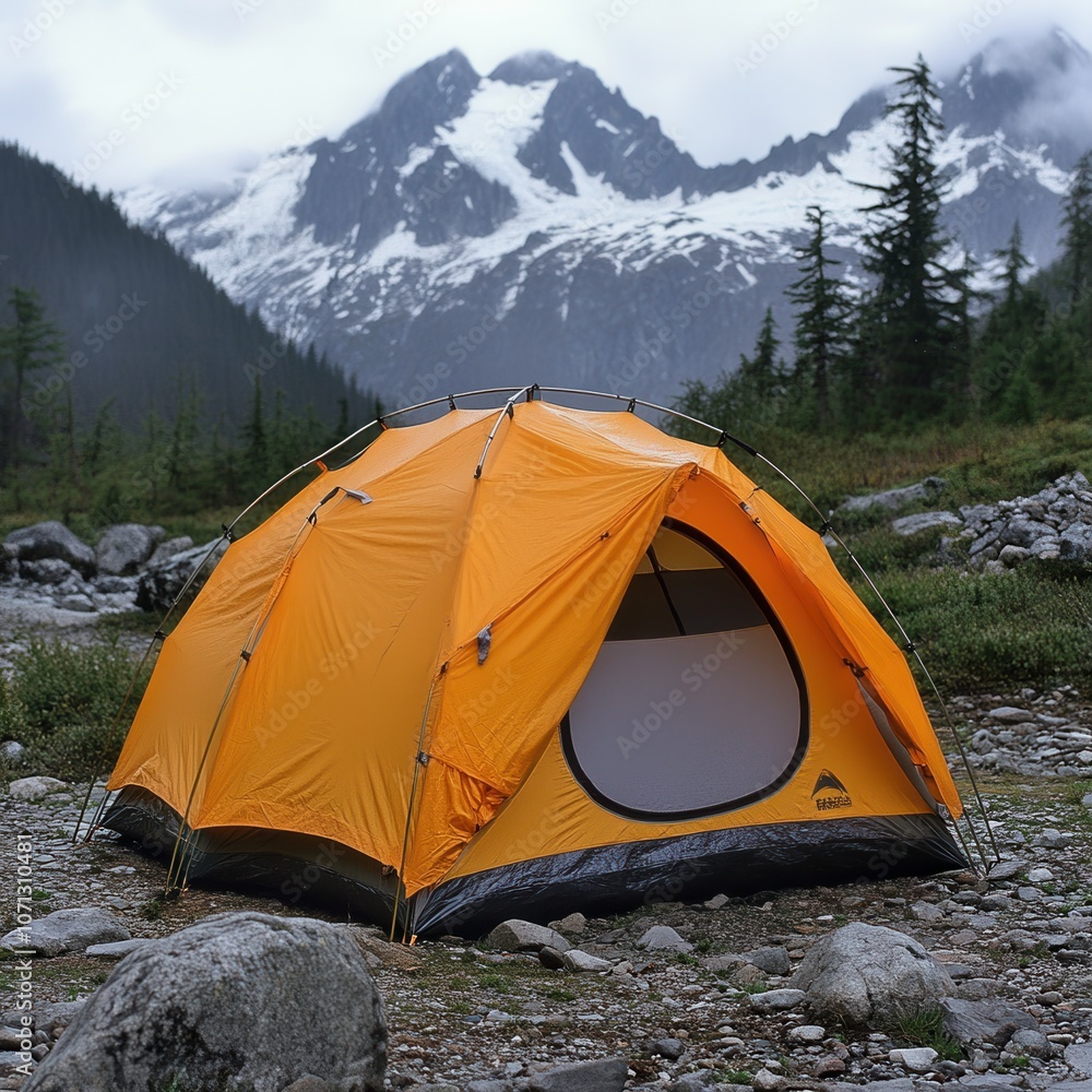 Bright Tent Against Mountainous Landscape Bright Tent Against Mountainous Landscape