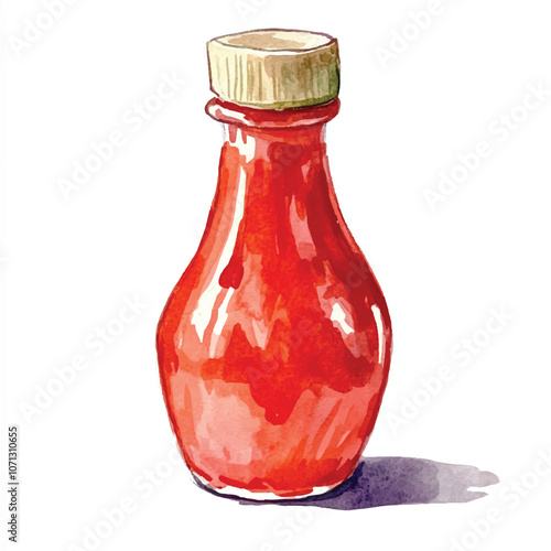 Ketchup watercolor clipart illustration