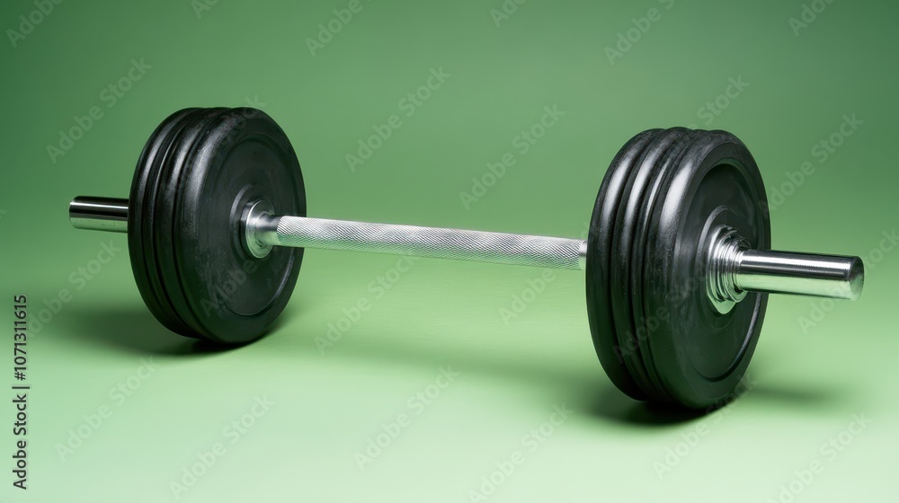 Sleek black dumbbell on vibrant green background, elevate your fitness and strength training regimen Sleek black dumbbell on vibrant green background, elevate your fitness and strength training regimen