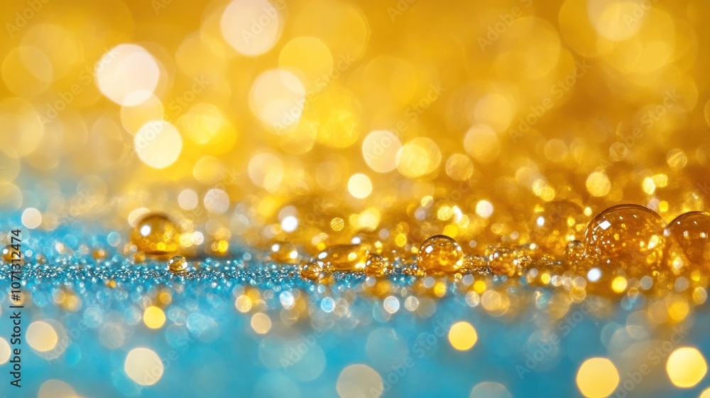 Abstract blue and yellow bokeh background with water drops. Abstract blue and yellow bokeh background with water drops.